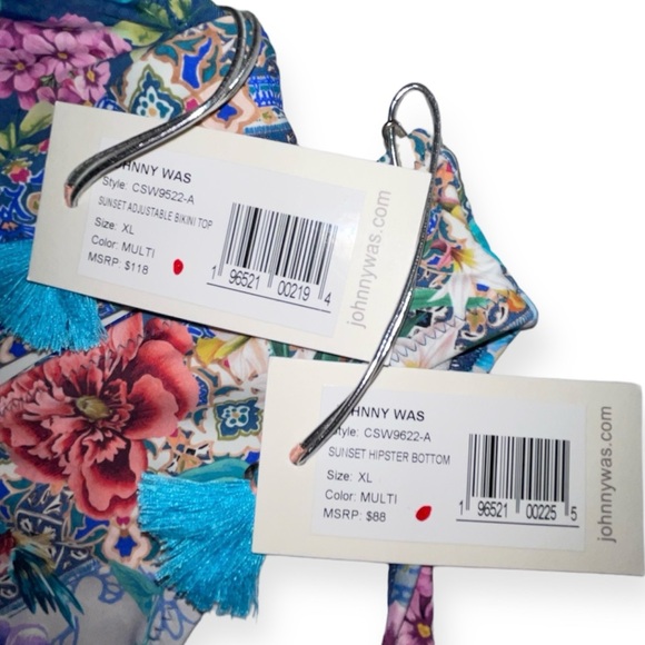 JOHNNY WAS Sunset Bikini Adjustable Shoulder Straps Top Hipster Bottoms Set NWT - Picture 11 of 14